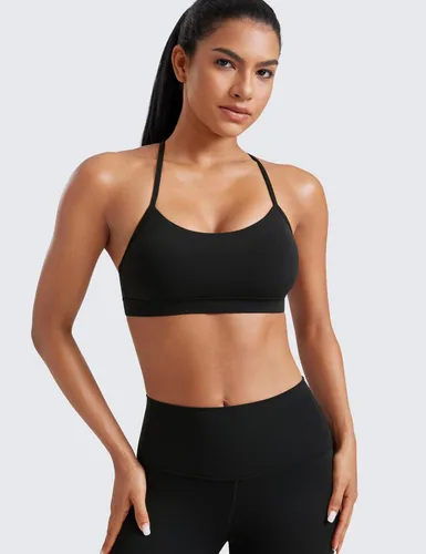 Vista 2 de CRZ YOGA Butterluxe - Brasier deportivo con espalda en Y para mujer, diseño de tirantes delgados, con espalda cruzada y relleno, de bajo impacto
