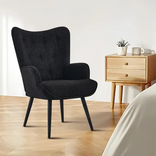 Vista 4 de Furnimart Silla de Acento de Piel Sintética Negra con Respaldo de Ala Sillas Modernas para Sala de Estar, Cómodo Sillón de Ocio Tocador Silla