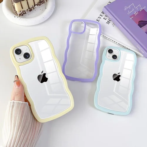 Vista 4 de Funda para iPhone 15 Plus, diseño femenino rizado, ondulado, transparente, de silicona, híbrido, a prueba de golpes, ultrafino, estético, protector