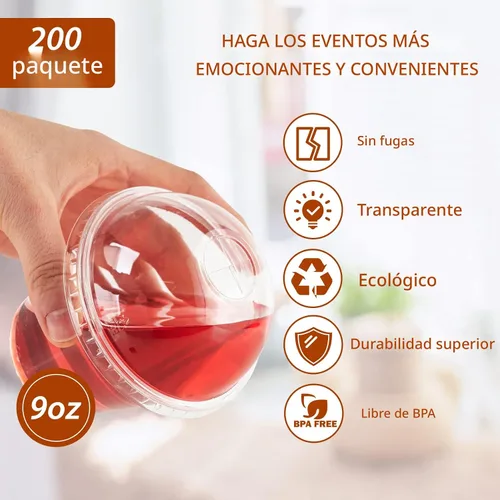 Vista 3 de Lilymicky Paquete de 200 vasos de plástico transparente de 9 onzas con tapas de cúpula, tazas de postre transparentes para helado, café con leche