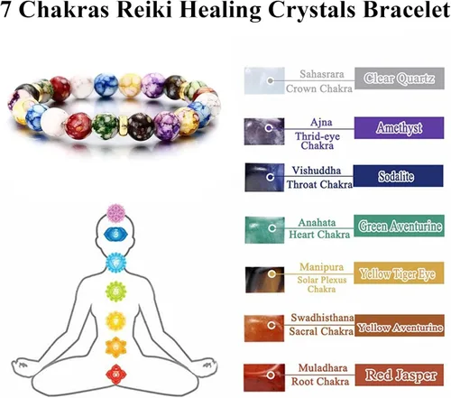 Vista 5 de Harry and Henry Pulsera Arus 7 chakras original para mujer, pulseras de piedras curativas, pulsera de cuentas de cristal, pulseras de chakras