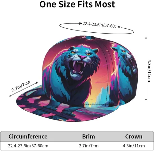 Vista 5 de Stylish Flat-Brim Baseball Cap Synthwave Sabertooth Pattern Moisture-Wicking and Breathable Suitable for Daily use Sports and Travel Black