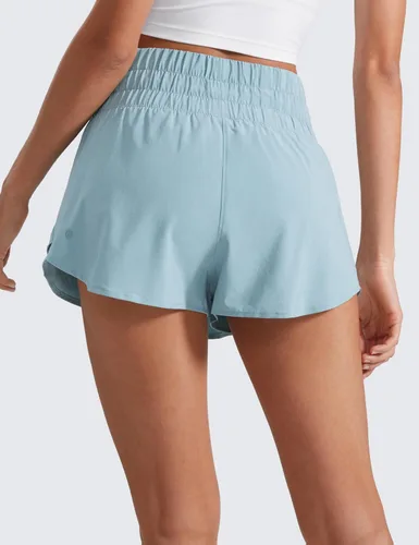 Vista 2 de CRZ YOGA - Pantalones cortos deportivos para mujer, cintura alta, holgados, con volantes, para entrenar, correr, tenis y bolsillo con cremallera