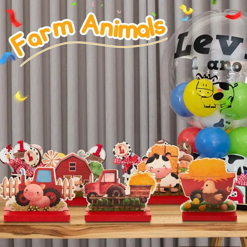 Vista 3 de 8 piezas de animales de granja, suministros para fiesta de cumpleaños, decoración temática de granja, decoración de baby shower, centro de mesa