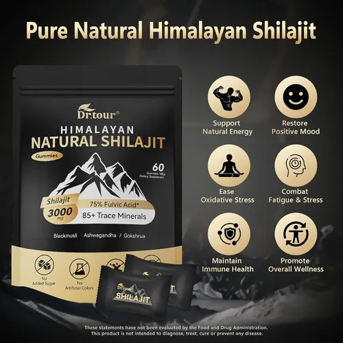 Vista 3 de Shilajit para hombres y mujeres – Gomitas Shilajit del Himalaya y resina de oro Shilajit 100% pura natural – Ashwagandha para hombres, ácido