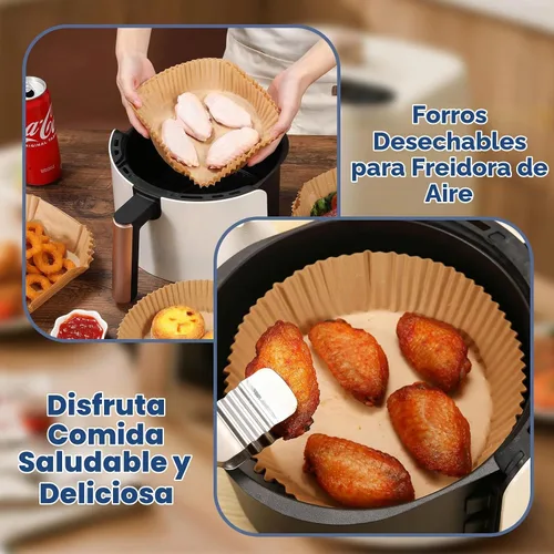 Vista 4 de 100 piezas de forros de papel desechables para freidora de aire, aptos para freidoras de aire de 3-5QT, papel de pergamino antiadherente, papel