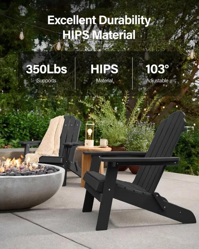 Vista 5 de MXIMU Silla Adirondack plegable para exteriores: sillas Adirondack fáciles de montar y cómodas, silla de plástico compuesto para todo tipo de clima