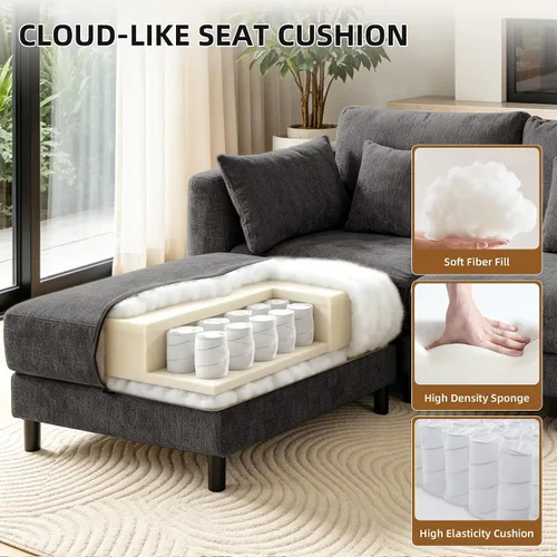 Vista 5 de Sofá de nube de 112.4 pulgadas, sofá modular en forma de L con otomana de Gris