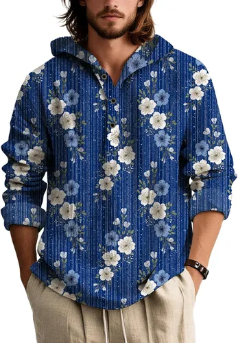 Vista 11 de Sudadera con capucha para hombre, de gran tamaño, elegante, vintage, con botones, casual, de manga larga, sudadera con capucha