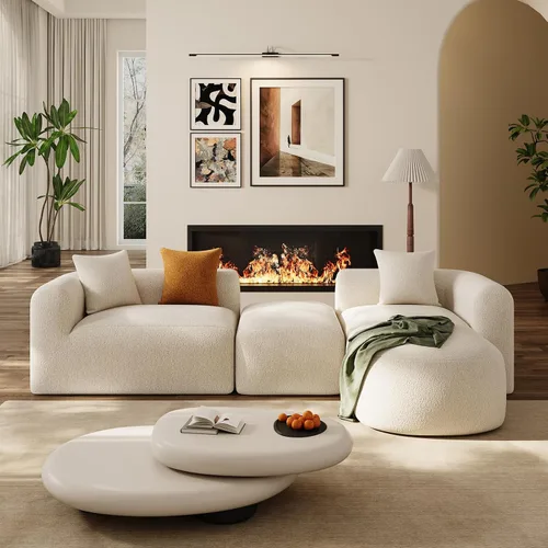 Vista 10 de OUYESSIR - Sofá modular curvado de 119 pulgadas con otomana, color marrón claro Camello