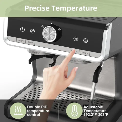 Vista 7 de Máquina de café expreso con molinillo y espumador de leche, cafetera de 20 barras con tanque de agua de 95 onzas, cafetera profesional 3 en 1