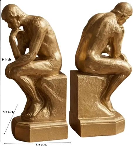 Vista 7 de Bellaa Thinker Sujetalibros Rodin Auguste - Estatua para libros con extremos resistentes, no esquíes, poliresina dorada de 9 pulgadas (1)