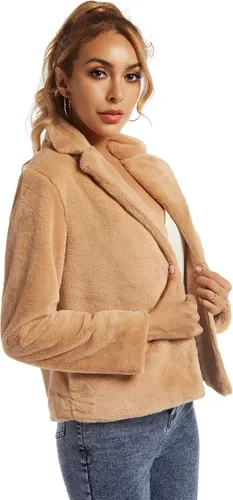Vista 3 de Chaqueta de piel sintética para mujer, primavera, otoño, manga larga, suave, cómoda, abrigos para exteriores