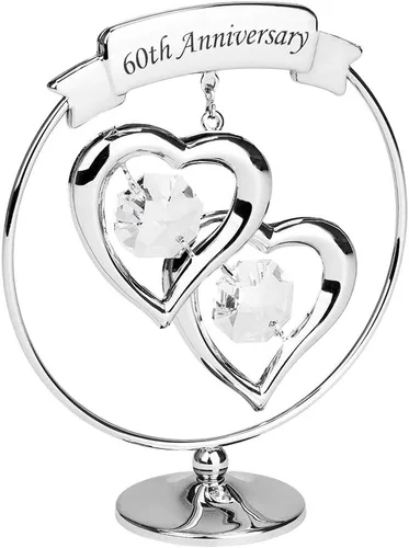 Vista 3 de Haysom Interiors Happy Homewares - Moderno adorno de regalo de recuerdo de metal chapado en plata del 15 aniversario con cristal austriaco