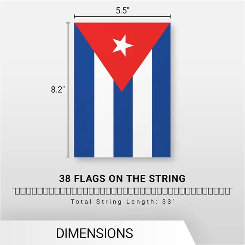 Vista 7 de G128 Bandera cubana de 8.2 x 5.5 pulgadas, cuerda completa de 33 pies, poliéster 150D impreso, decoraciones para bar, escuela, festivales