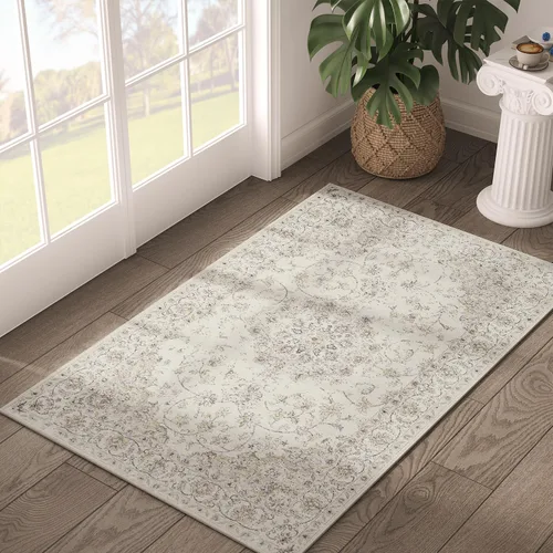 Vista 279 de jinchan Lima - Alfombra simétrica floral geométrica lavable, alfombra de entrada de medio círculo de 2 x 3, alfombra de media luna, suave y Azul