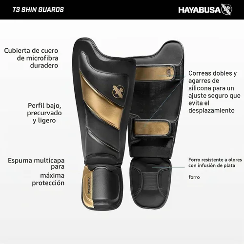 Vista 5 de Hayabusa T3 Espinilleras de Golpeo MMA Protection, Muay Thai Kickboxing, Sparring Pads, Martial Arts Gear, Adjustable Straps, Impact Padding