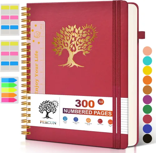 Vista 27 de Cuaderno grande en espiral para mujeres y hombres, 300 páginas rayadas numeradas, con rayas universitarias, cuaderno encuadernado en espiral de tapa