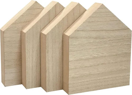 Vista 6 de Bloques en forma de casa de madera sin terminar de 6 pulgadas, 4 piezas para manualidades, casa de madera en blanco, letrero conmemorativo