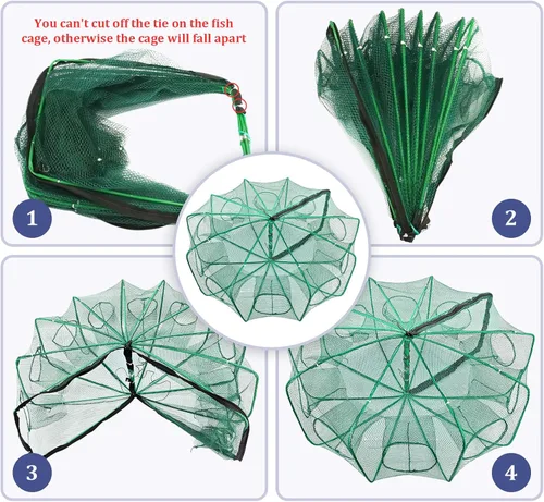 Vista 4 de Trampa Minnow de 32 x 10 pulgadas con red de pesca plegable y cubo de pescado plegable, trampa para cangrejos, cangrejos y camarones para pesca
