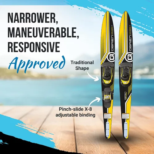 Vista 2 de O'Brien Watersports 2191106 - Esquís acuáticos para adultos de 68 pulgadas, tallas 7 a 13, amarillo y negro