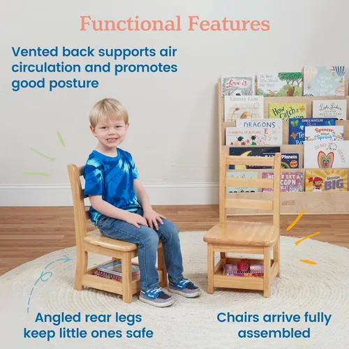 Vista 5 de ECR4Kids Silla de escalera de tres peldaños con almacenamiento, altura del asiento de 10 pulgadas, asiento de aula, natural, paquete de 2