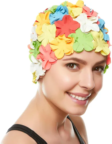 Vista 8 de BeeMo Gorro de Natación de Látex para Mujeres - Gorro de Natación de Goma - Suave Cómodo Elástico Elegante Diseño de Corte Bajo Protege el Cabello