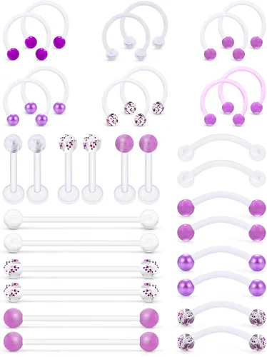 Vista 5 de Piercing de labios de plástico transparente/rosa/morado para cejas, sonriente industrial, joyería para cartílago, hélix, tragus daith, aretes