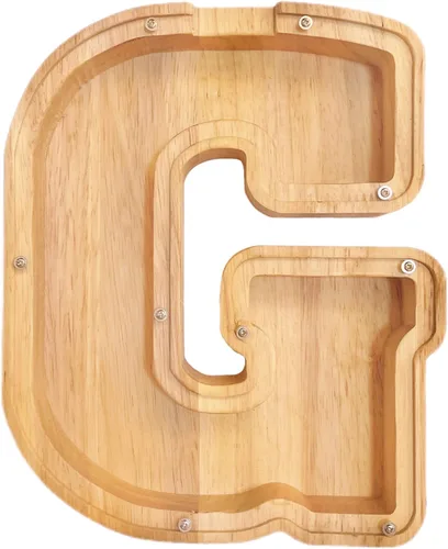 Vista 12 de Alcancía de 26 letras del alfabeto inglés A-Z, alcancía de madera transparente de gran capacidad, caja de ahorro de monedas personalizada