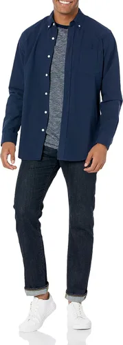 Vista 5 de Camisa Tienda Essentials de tela oxford de manga larga ajuste regular con bolsillo para hombre