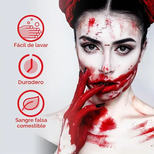 Vista 4 de Halloween 1.7 fl oz sangre falsa lavable Cosplay para disfraz de zombi maquillaje
