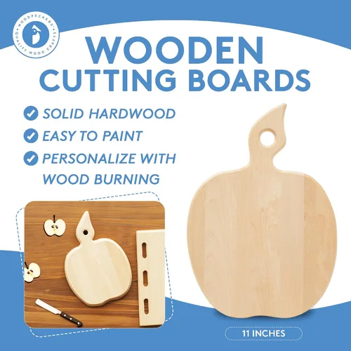 Vista 5 de Tabla de cortar de madera de 11 pulgadas, paquete de 1 tabla de cortar en forma de manzana con asa, tablas de charcutería, tablas de cortar, por