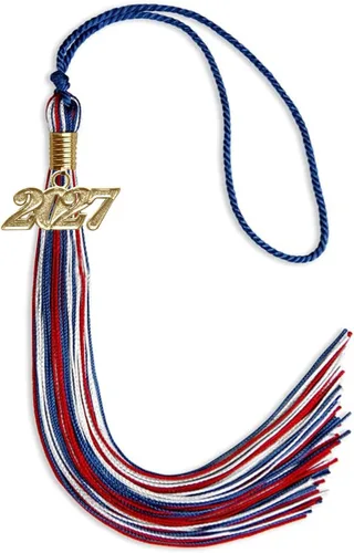 Vista 74 de Endea Graduation Borla mixta de triple color con gota de fecha dorada (negro/dorado/blanco, 2021)