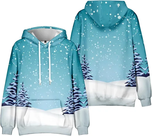 Vista 2 de Sudadera con capucha navideña para hombre, grande y alta, de algodón, ligera, gráfica, fea, informal, cálida
