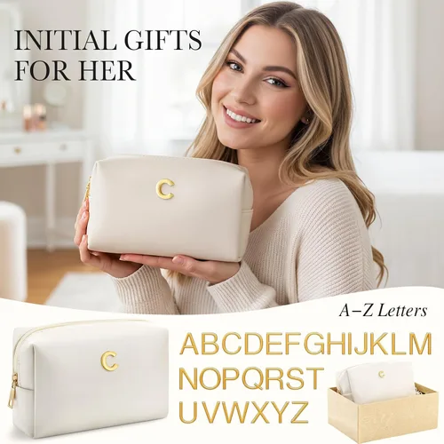Vista 3 de Kigeli Initial Makeup Bag Gifts for Women Teen Girls Bridesmaid, C