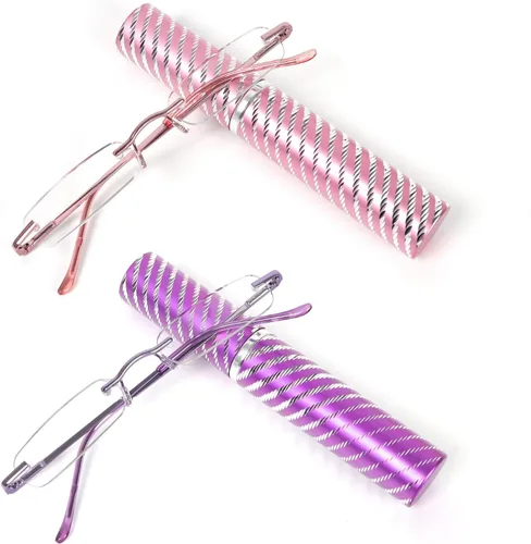 Vista 9 de DXYXYO Mini lentes de lectura sin montura para mujeres y hombres, paquete de 2 lectores de metal compactos de bolsillo delgado con estuche portátil