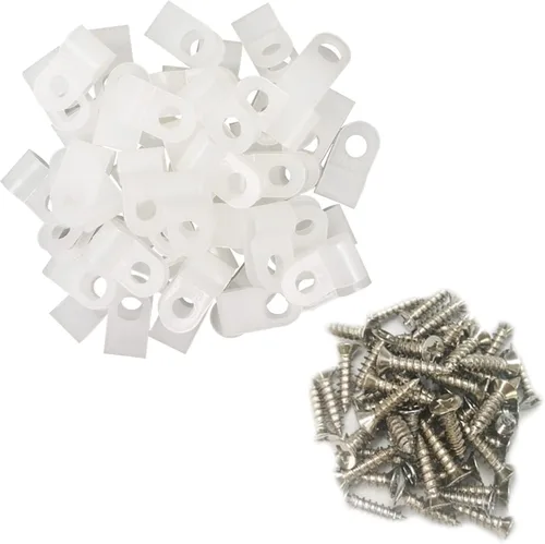 Vista 18 de Abrazadera para cable tipo R, abrazadera de cable de 1/2 pulgada, clips de sujeción de cable de montaje de tornillo de nailon con tornillos
