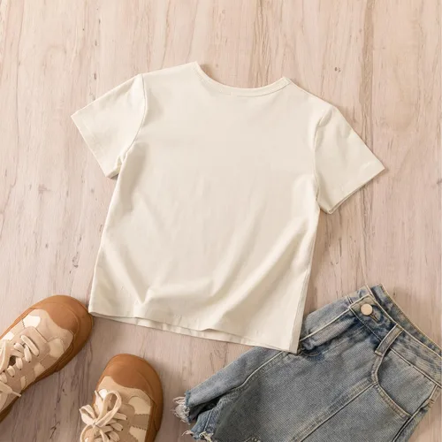 Vista 3 de KEEVICI Camisetas de algodón de manga corta con estampado de vaca y fresa para niña