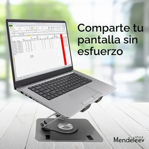 Vista 6 de Soporte ajustable plegable giratorio gris para portátil de 360°, se adapta