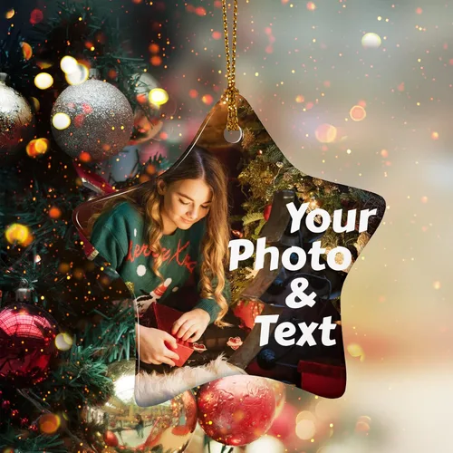 Vista 4 de Adornos de Navidad personalizados, adorno con foto personalizada, nuestro primer árbol de Navidad colgante 2024, decoración regalo para Navidad