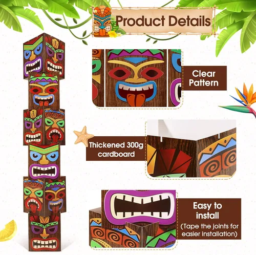 Vista 3 de 12 piezas de decoración de fiesta Luau Tiki Totem Pole Decor Columna Card Stock 68.8 pulgadas de altura tres dimensiones para fiesta de cumpleaños