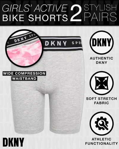 Vista 2 de DKNY Pantalones cortos de ciclismo para niñas, atléticos, de voleibol, gimnasio, para niñas, de fútbol, gimnasia, debajo del vestido, paquete de 2