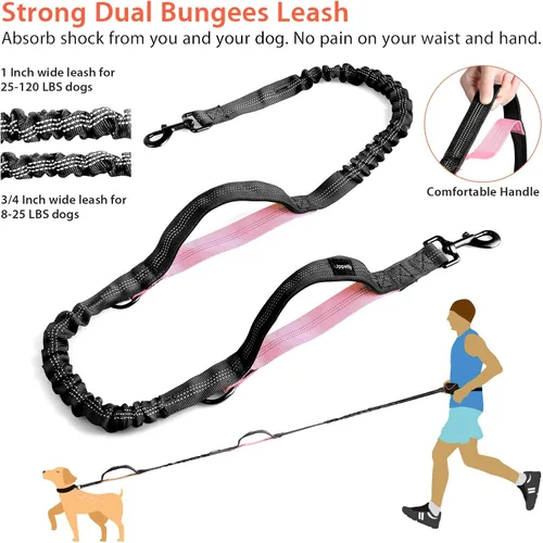 Vista 4 de Uppetly Correa de correr para perros manos libres con cinturón de cintura, cuerda elástica de doble asa retráctil para perros pequeños y medianos