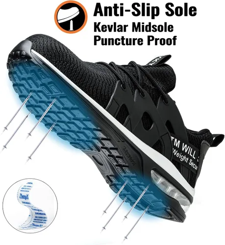 Vista 4 de Zapatos de punta de acero para mujer, ligeros, transpirables, zapatos de trabajo cómodos, a prueba de pinchazos, antideslizantes, zapatos
