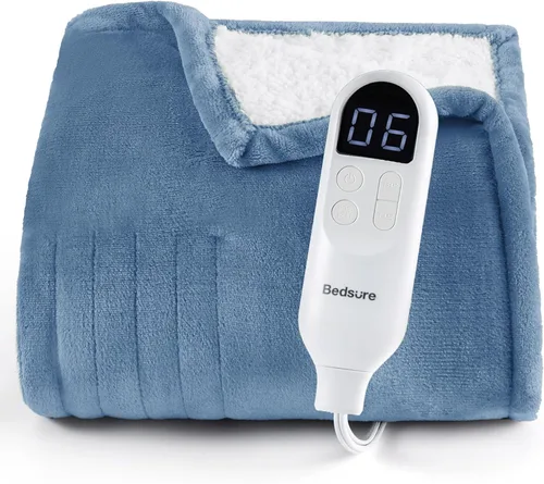 Vista 42 de Bedsure - Manta eléctrica de calentamiento rápido, manta de franela suave con 4 ajustes de tiempo, 6 ajustes de calefacción, regalos cálidos