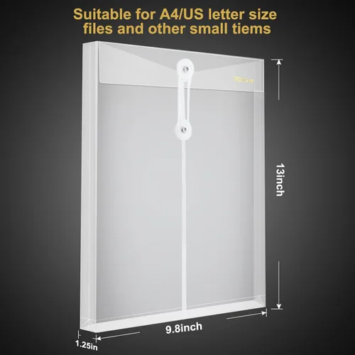 Vista 3 de Paquete de 6 carpetas de archivos de sobres de plástico, carpeta transparente expandible para documentos A4 Letter Size,Poly Reusable Folders with