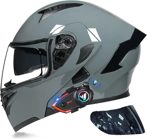 Vista 18 de Casco modular Bluetooth de doble visera para motocicleta, casco integrado abatible de cara completa, con Bluetooth impermeable que puede soportar