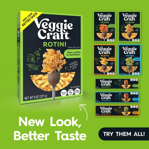 Vista 5 de Veggiecraft Farms Rotini Pasta - Nueva receta mejorada - Pasta proteica, pasta de lentejas con coliflor y guisantes, fideos altos en proteínas, baja
