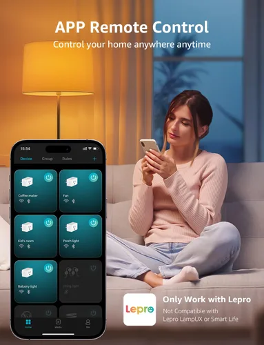 Vista 4 de Lepro P1 Smart Plug Mini 15A, enchufe de salida Wi-Fi para el hogar inteligente, compatible con Alexa y Google Assistant, control de aplicación