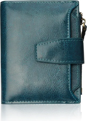 Vista 12 de FT FUNTOR Cartera pequeña para mujer, de piel auténtica, plegable, compacta, con bloqueo RFID, bolsillo con cremallera, ranuras para tarjetas
